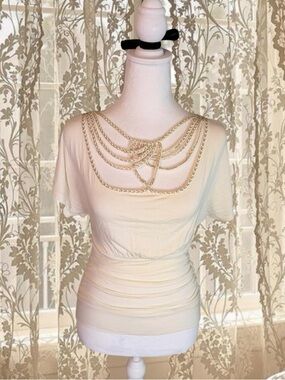 Vintage Y2K Cream Rhinestone McBling Fitted Top